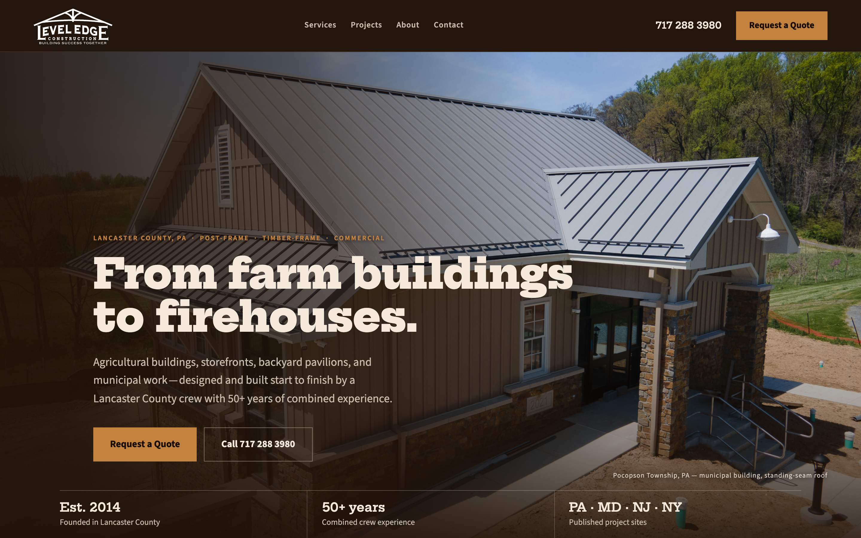 Screenshot preview of the Level Edge Construction homepage concept