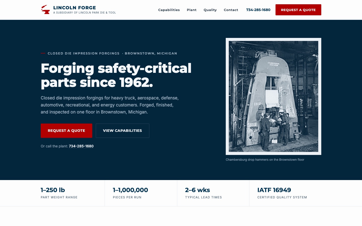 Screenshot preview of the Lincoln Forge homepage concept