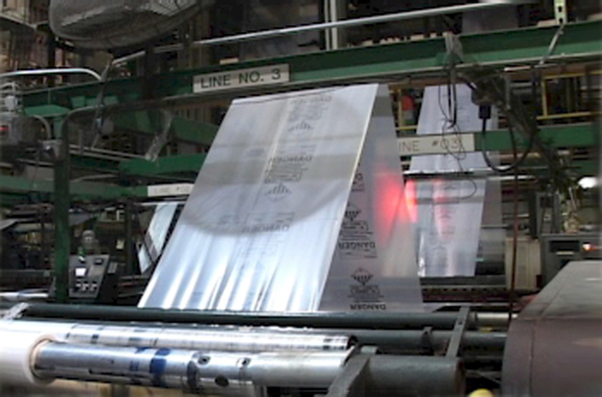 Film web running on extrusion line number 3 inside the Fairfield, Ohio plant