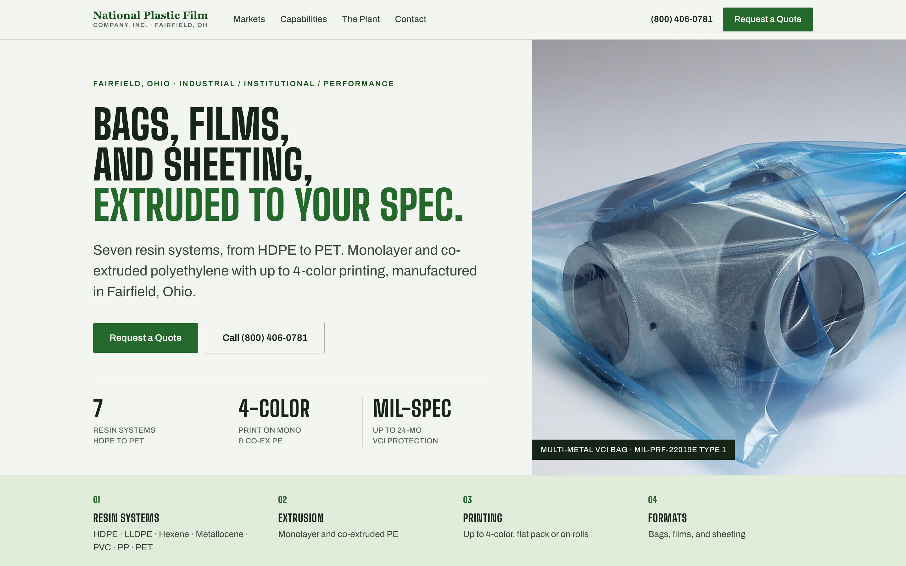 Screenshot preview of the National Plastic Film homepage concept