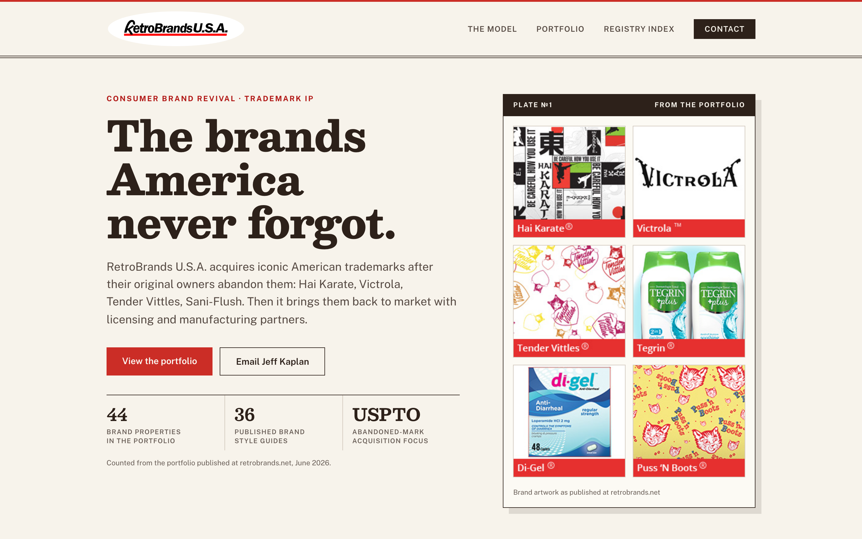 Screenshot preview of the Retro Brands homepage concept